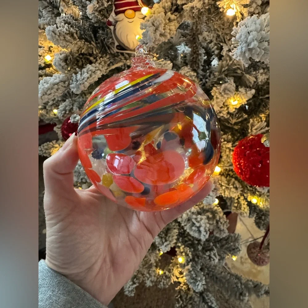Handmade Mouth Blown Swirled Glass Ornament Poland Artisans Holiday Decor